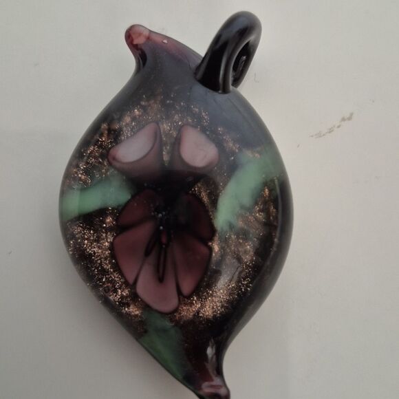 Murano Black and Purple Glass Pendant Necklace - Picture 13 of 16